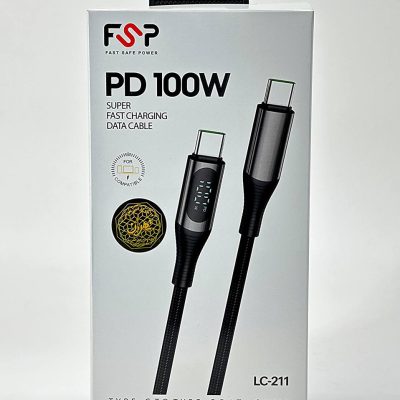 کابل شارژر سوپر فست 100 وات دوسر تایپ سی نمایشگردار FSP مدل LC-211