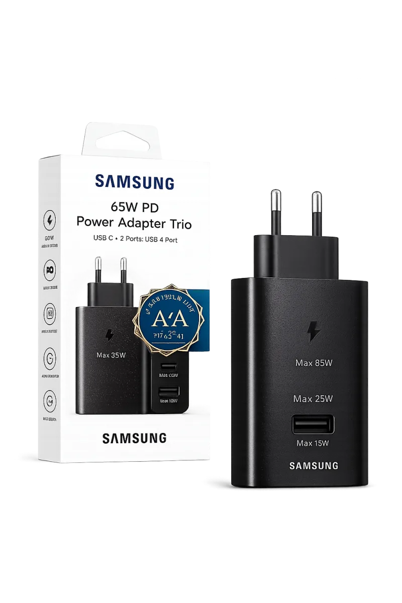 آداپتور شارژ SAMSUNG 6530 آداپتور SAMSUNG 6530؛ شارژ همزمان سه دستگاه با توان 65 وات