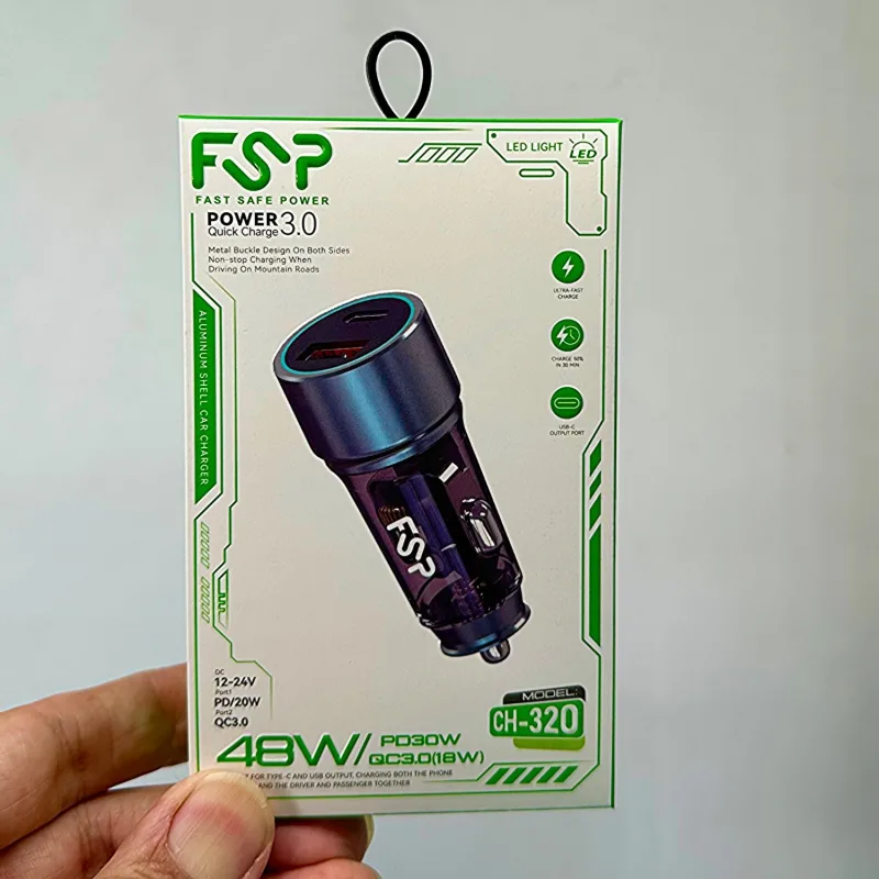 شارژر فندکی FSP CH-320 | شارژر خودرو PD 30W + QC3.0 18W