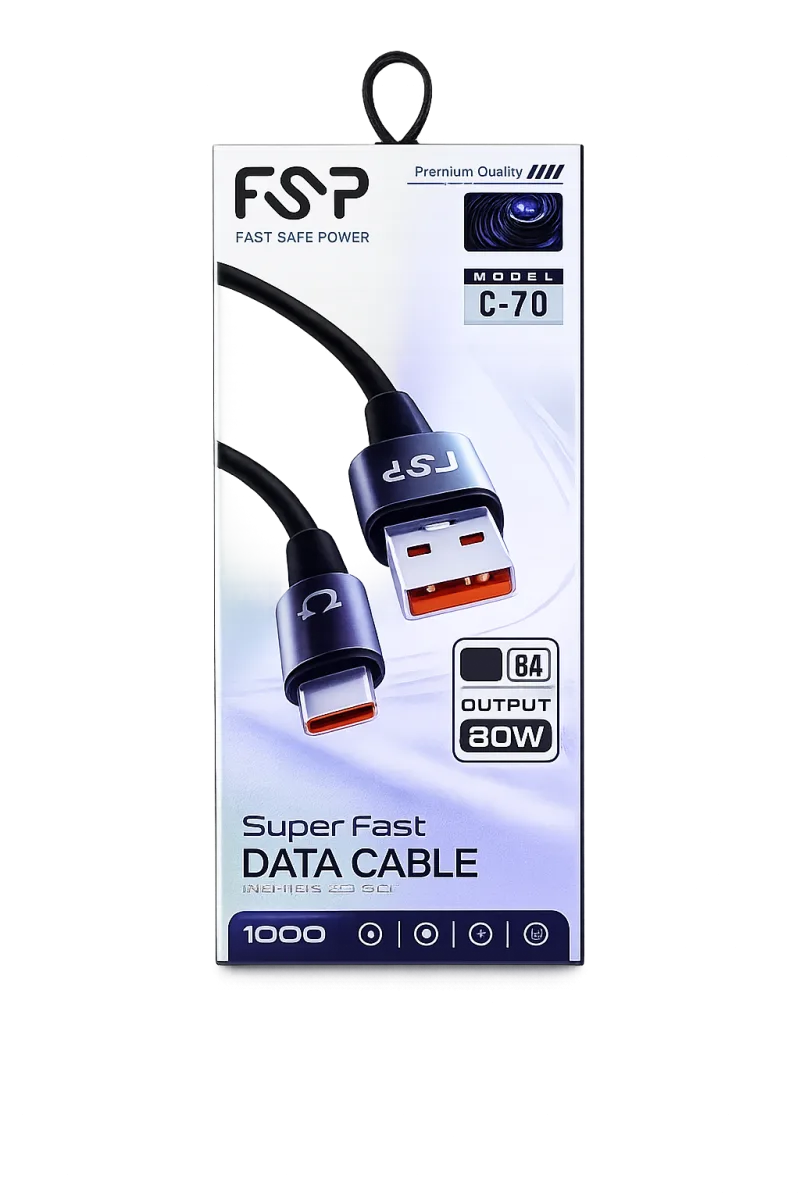 کابل FSP C-70 USB به Type-C کابل فست شارژ 20 وات کابل FSP C-70 USB به Type-C کابل فست شارژ 20 وات