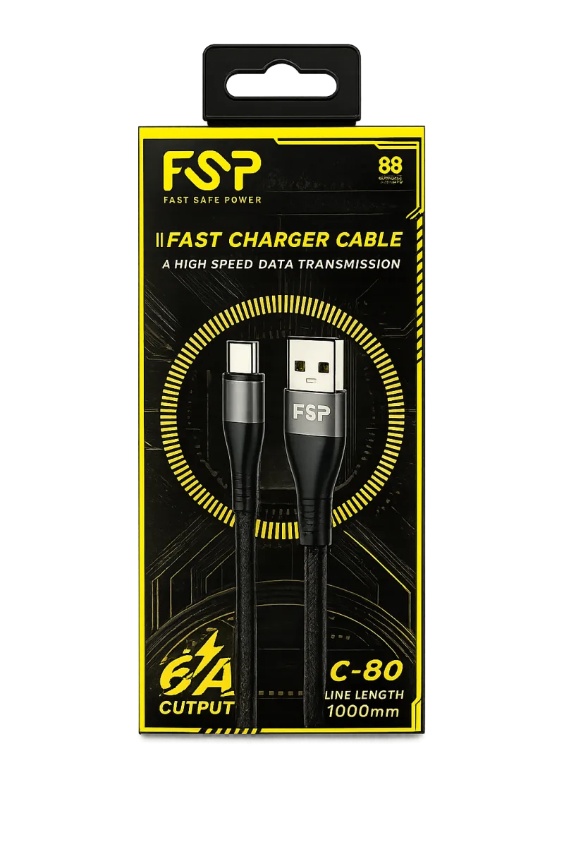 کابل FSP C-80 Type-C کابل شارژ 6 آمپر کابل FSP C-80 Type-C | کابل شارژ 6 آمپر
