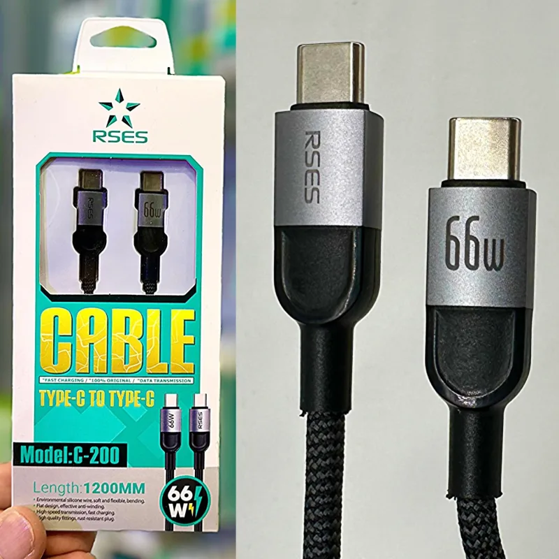 کابل شارژ RSES C-200 Type-C به Type-C | فست شارژ 66 وات