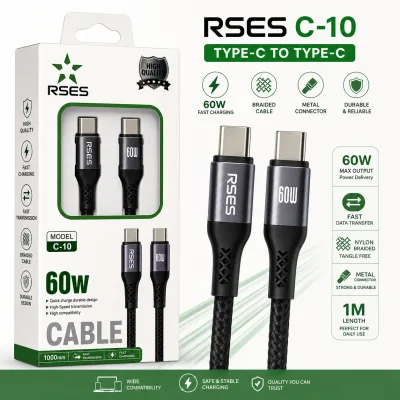 کابل شارژ RSES C-10 Type-C به Type-C | فست شارژ 60 وات